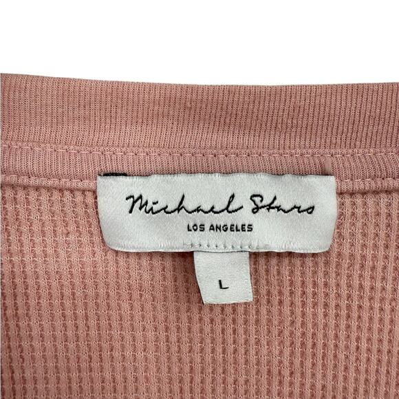 Michael Stars Women’s Thermal Waffle Knit Long Sleeve V-Neck Top Pink Size L - Picture 3 of 7